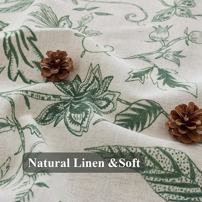 ORTIGIA Linen Shower Curtain Farmhouse Vintage Green Floral Shower Curtains Boho Rustic Cottagecore Curtains for Bathroom Decoration 72 W x 72 L