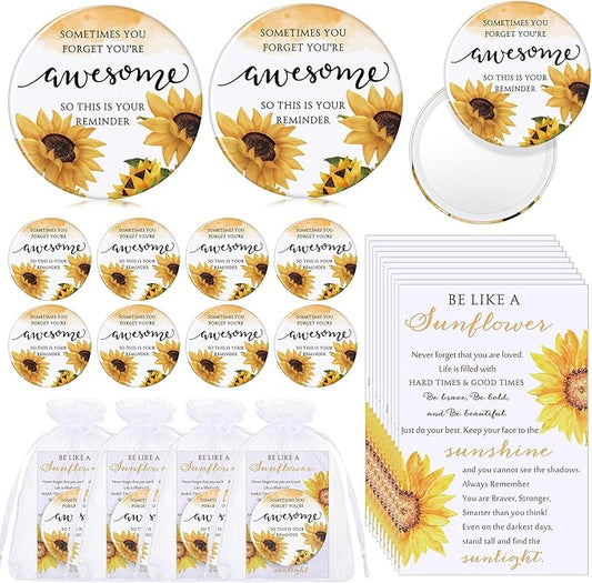 25 Set Mother's Day Inspirational Compact Mirror Religious Bulk Gift for Women Christian Mini Makeup Pocket Mirror Administrative Professional Gift with Card for Volunteer Employee Teacher (Sunflower)