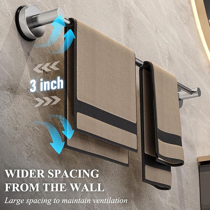 Towel Bar for Bathroom Wall,Adjustable 12~21 Inch Towel Racks for Bathroom Wall Mounted, Towel Holder for Glass Shower Door,Apparment Essentials,Home Decor-Silver(2pcs)