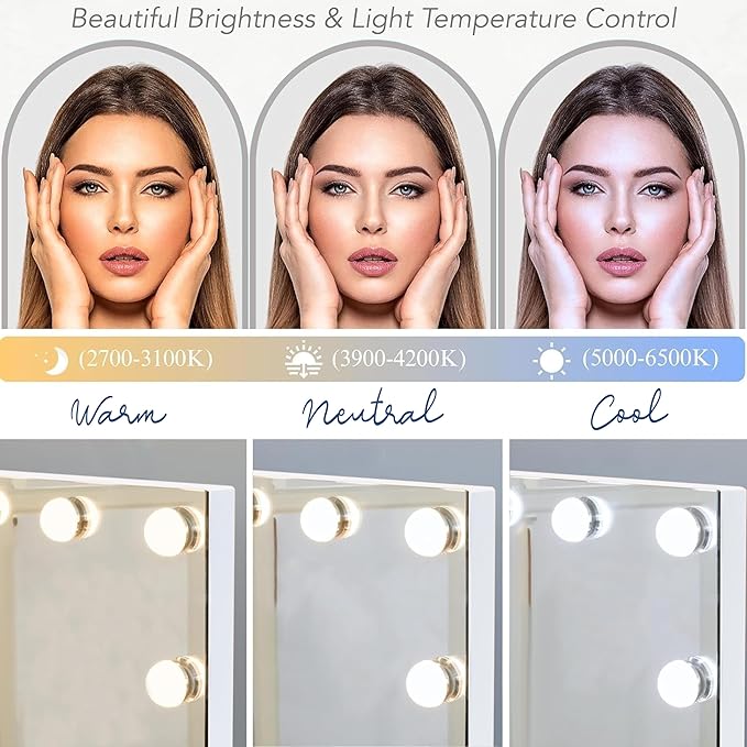Prinz Lightup Vanity Mirror with 18 LED Lights, 25" Hollywood Makeup Mirror for Bedroom or Dressing Room, Tabletop, White