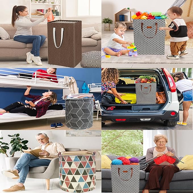 Waterproof Laundry Hamper Collapsible Laundry Basket Leather Handle Laundry Bag Large Clothes Storage Toy Organization for Bathroom Bedroom Laundryroom College Dorms (KaDian-01)