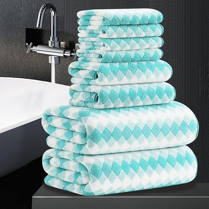 8 Piece Bathroom Towel Set |2 Oversized Bath Towels,2 Hand Towels,4 Washcloths| 600GSM Soft Hotel Towel Set Extra Large Bath Sheet for Bathroom,Highly Absorbent Quick Dry Bath Towel Collections,Teal