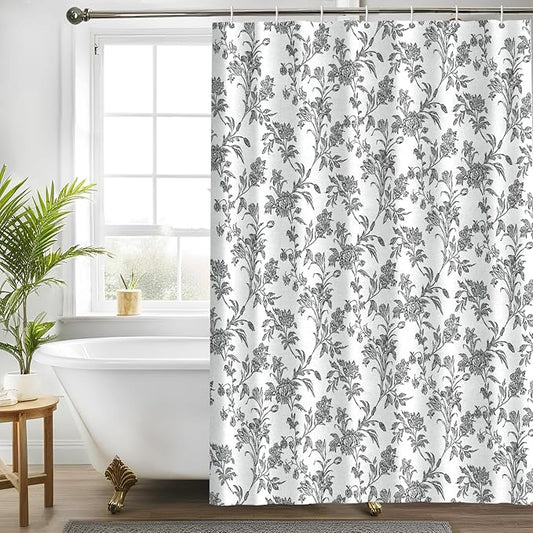 Seorsok Black Shower Curtain,Sage Cotton Floral Cottagecore,Elegant Floral Fabric Shower Curtain Machine Washable Waterproof Bathroom Decor 60'Wx72'L inches