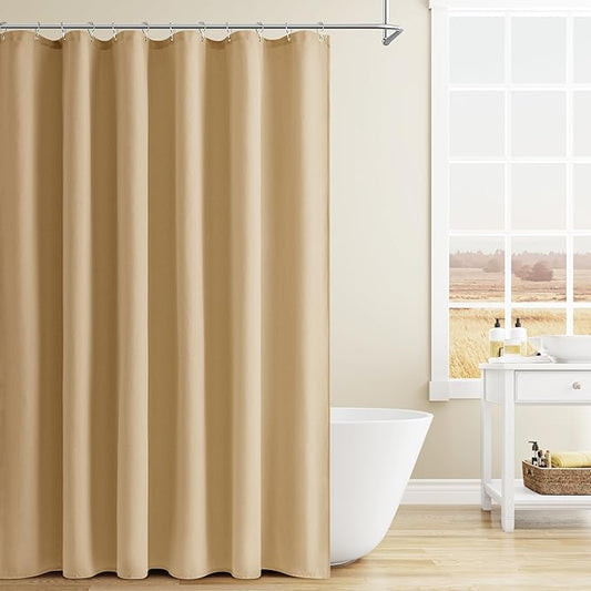 Naturoom Gold Yellow Linen Shower Curtain, Country Boho Farmhouse Bath Decor Shower Curtains Neutral Cloth Weighted Textured Fabric Bath Curtain Liner with Hooks, 72x80