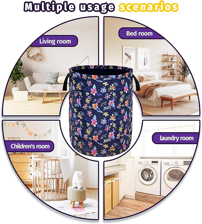 Flowers Laundry Basket Foldable Oxford Cloth With Handle Portable Colorful Storage Basket Organizer Suitable For Laundry Room/Bedroom/Living Room/Children'S Room (18.9 X 16.5 Inch)