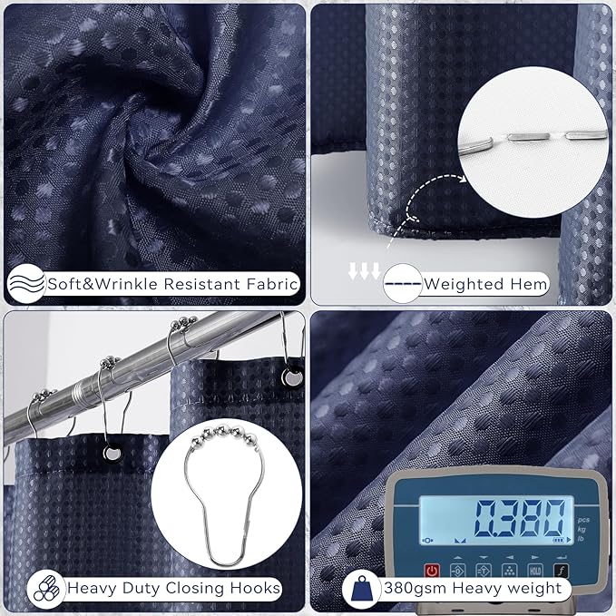 XLHOMO Navy Blue Bathroom Set, Bathroom Accessories Set with Shower Curtain, Bath Towel Set, Blue Shower Curtain Set with Bathroom Trash Can, Soap Dispenser, Soap Dish for Home Decor
