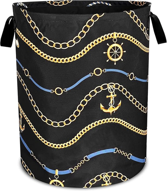 Anchor Rudder Laundry Basket Nautical Foldable Oxford Cloth Funny Tote Bag Laundry Hamper Clothes Storage Bucket Toy Organizer For Bathroom/Laundry Storage/Bedroom 18.9x16.5 Inch