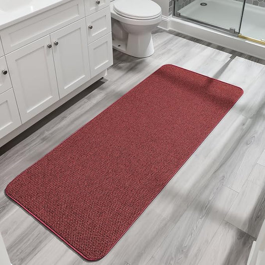 Bath Mat,Ultra Thin Bathroom Runner Rugs,Large Bath Mats for Bathroom,Quick Dry,Non-Slip,Machine Washable,Low Pile,Bath Rug,Shower Outside,Sink,Home Decor Accessories.Red,3'x6'(36x72inch)