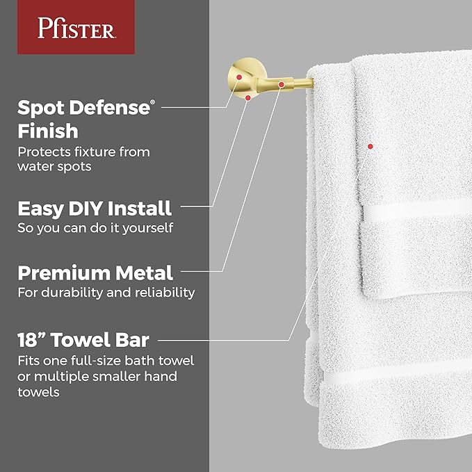 Pfister Willa Bath Towel Bar for Bathroom, 24-Inch, Wall-Mounted, Screw-in, Polished Chrome Finish, BTBWLL2C