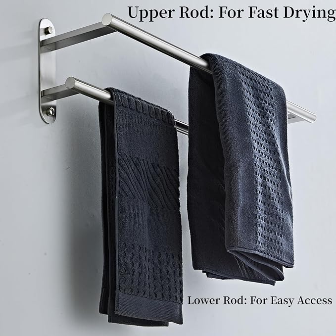 Towel Rack for Bathroom, Double Towel Bar 24 Inch Wall Mounted, Brushed Nickel Stainless Steel Bathroom Towel Holder(Total Length 26-Inch)