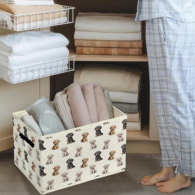 Cavapoo Gifts Storage Bins & Boxes with Handles, Dog Foldable Basket for Organizing Dog Lovers Owners, Cavapoo Christmas Collapsible Laundry Hampers for Bedroom Bathroom Clothes Toys Books