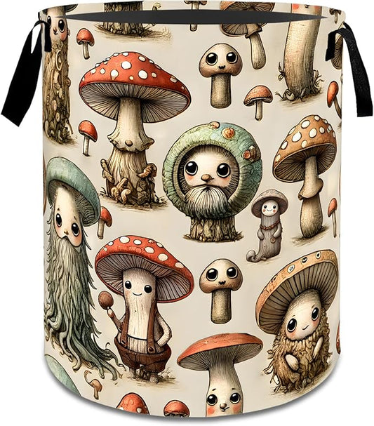 Whimsical Mushroom Laundry Basket,Dirty Clothes Hamper,Fantasy Forest Storage Bin,Nature Lovers Gifts,Waterproof Oxford Cloth Baskets for Bathroom,Bedroom,Home Decoration(19.7" x 15.8")