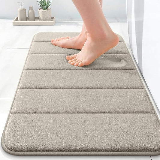 OLANLY Memory Foam Bath Mat 24x16, Super Soft Absorbent Bathroom Rugs, Quick Dry, Machine Washable Shower Floor Rugs, Bathmat Carpet, Bathroom Home Decor Accessories, Warm Taupe