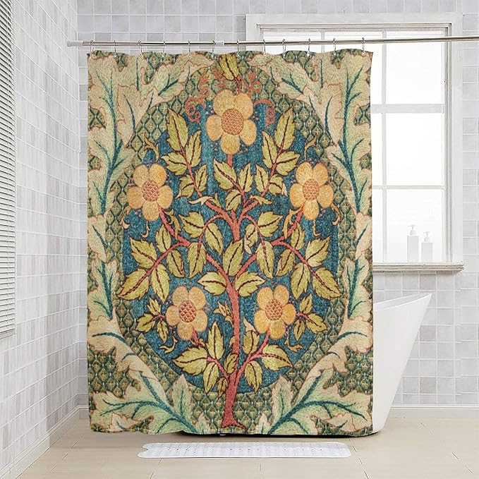 William Morris Botanical Art Shower Curtain,Vintage Famous Floral Shower Curtain Set 72""×84"" Inch, Style-5