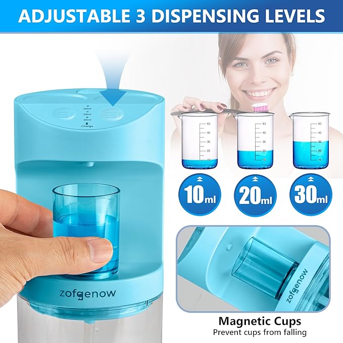 ZOFGENOW Automatic Mouthwash Dispenser for Bathroom,Bathroom Accessories 19.4 Fl Oz Dispensers with Magnetic Cups,Wall Mounted Dispenser,Suitable for All Age Groups,Blue