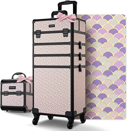 BYOOTIQUE Makeup Train Case Trolley w/Cube Case Cosmetic Organizer Art Deco Tyrian