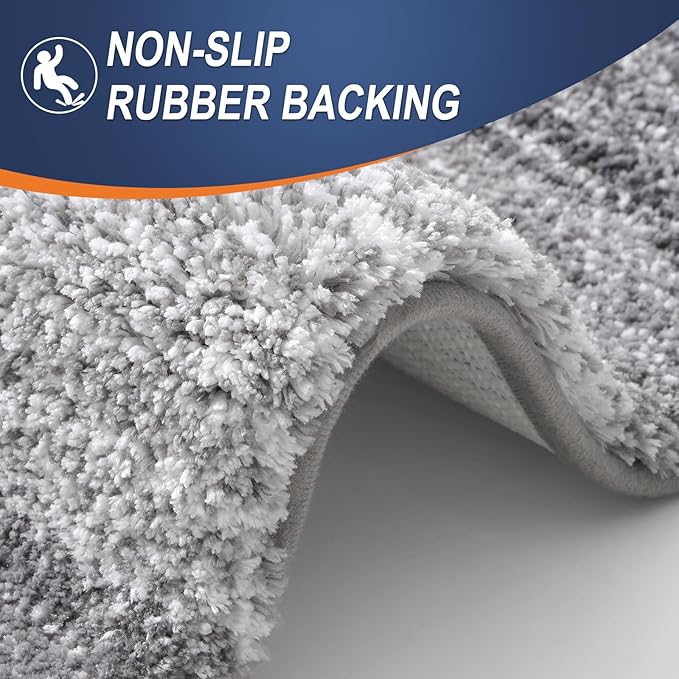 OLANLY Bathroom Rugs Sets 3 Piece, Soft Absorbent Microfiber Bath Mats and U-Shaped Contour Toilet Rug, Plush Shaggy Bath Mat Set for Bathroom (36"x24"+24"x16"+24"x20", Grey)