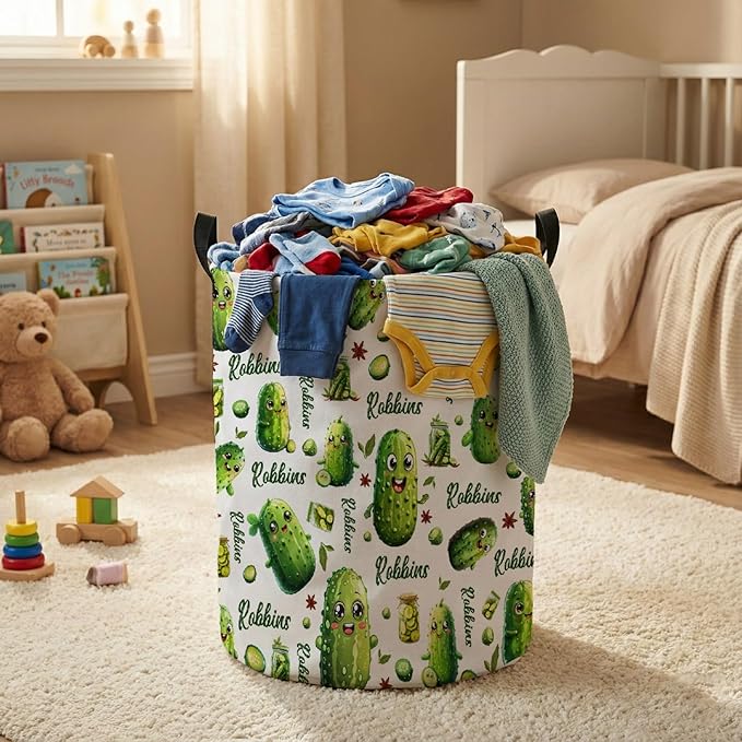 Personalized Pickle Laundry Baskets,Custom Pickle Gifts,Collapsible Clothes Storage Organizer,Kids Boys Girls Adults Room Decoration,16.5 X 13.8in