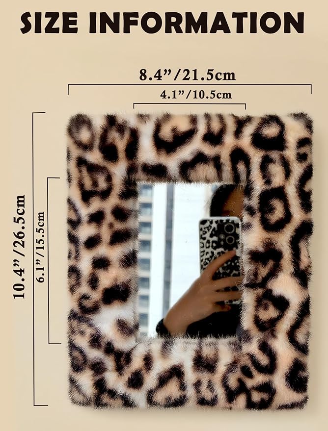 Small Cool Makeup Mirror for Desk and Wall, Gold Desk Wall Mirror, Y2K 2000S Leopard Cheetah Print Stockholm Dorm Room Home Decor for Bedroom Aesthetic