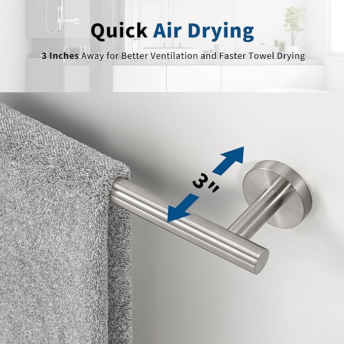 Brushed Nickel Towel Bar, 18 Inch Towel Racks for Bathroom Wall Mounted, Thicken SUS304 Stainless Steel Heavy Duty Hand Towel Holder Organizer, Bathroom Accessories, Total Length 20.5 Inch