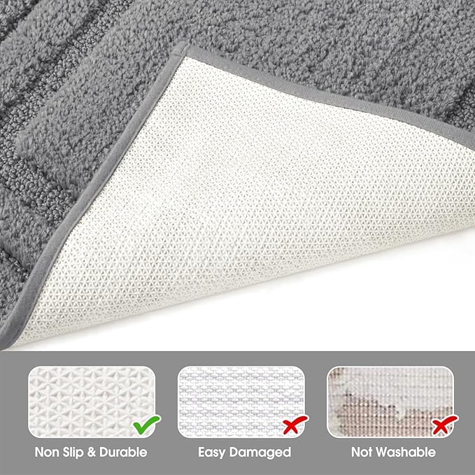 HOMEIDEAS Bathroom Rugs Sets 2 Piece, Super Soft and Absorbent Non Slip Microfiber U-Shaped Toilet Bath Mat Set (20"x32"+U20 x24, Grey)