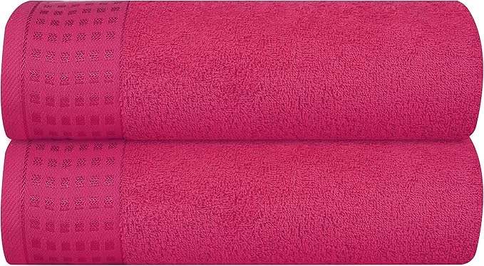 GLAMBURG 100% Cotton 2 Pack Oversized Bath Towel Set 28x55 Inches, Ultra Soft Highly Absorbant Compact Quickdry & Lightweight Large Bath Towels, Ideal for Gym Travel Camp Pool - Hot Pink