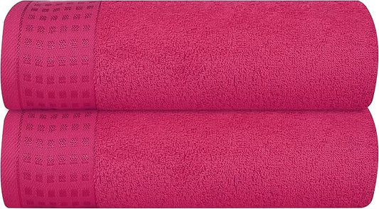 GLAMBURG 100% Cotton 2 Pack Oversized Bath Towel Set 28x55 Inches, Ultra Soft Highly Absorbant Compact Quickdry & Lightweight Large Bath Towels, Ideal for Gym Travel Camp Pool - Hot Pink