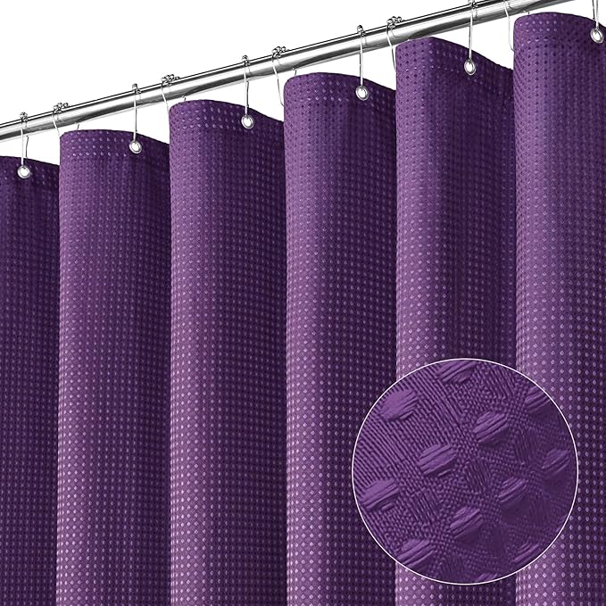 MitoVilla Purple Waffle Small Stall Shower Curtain 36 x 72, Half Size Fabric Narrow Shower Curtains for Bathroom Decor, 36 inch Weighted Shower Curtain Set with Plastic Hooks
