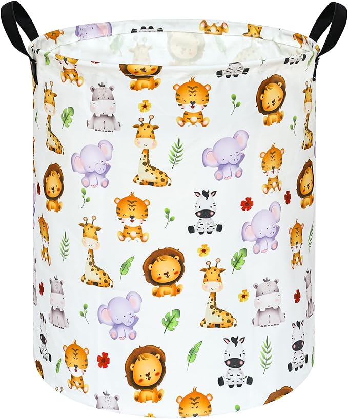 KUNRO Round Tiger Animals Laundry Gift Basket Storage Hamper, Clothes Storage Organizer Bins, Shelf Basket with Handles for Room Decor