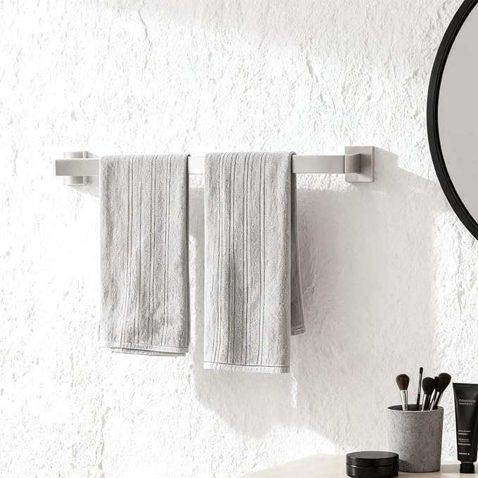 Bathroom Towel Bar Set, 23.6 Inch Wall Mounted Rack, 304 Stainless Steel, D-Shape, 2-Piece Set (Brushed Finish)