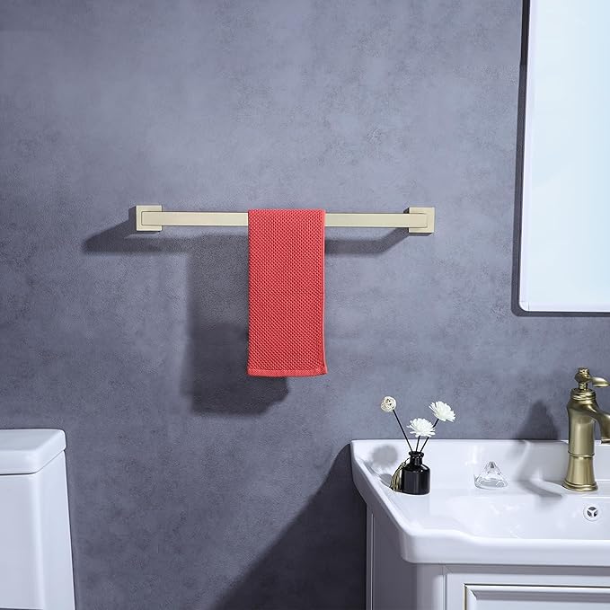 LANC 2-Pack Brushed Gold Bathroom Towel Bars 20-Inch Bath Square Towel Racks Kitchen Hand Towel Holders Total-22 Stainless Steel Wall Mount Shower Towel Hanger Rods,A8804-5BG
