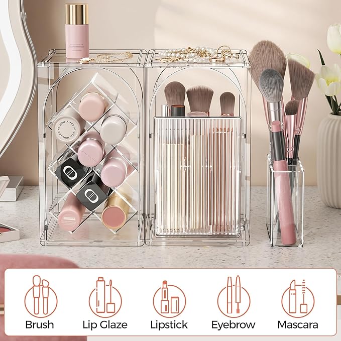 Modular Makeup Organizer, Clear Acrylic Cosmetic Storage Box with Drawer, Vanity Countertop Organizer for Makeup, Skincare and Beauty Accessories – Multiple Styles