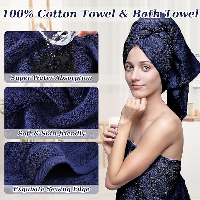 XLHOMO Navy Blue Bathroom Set, Bathroom Accessories Set with Shower Curtain, Bath Towel Set, Blue Shower Curtain Set with Bathroom Trash Can, Soap Dispenser, Soap Dish for Home Decor