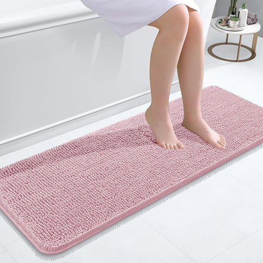 OLANLY Bathroom Rugs 47x17, Extra Soft Absorbent Chenille Bath Rugs, Rubber Backing Quick Dry, Machine Washable Bath Mats for Bathroom Floor, Tub and Shower, Home Decor Accessories, Dusty Rose