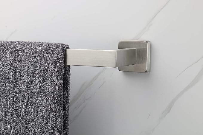 TocTen Bath Towel Rack - Square Base Thicken SUS304 Stainless Steel Towel Bar for Bathroom, Bathroom Accessories Towel Rod Heavy Duty Wall Mounted Towel Holder. (Brushed Nickel, 16)