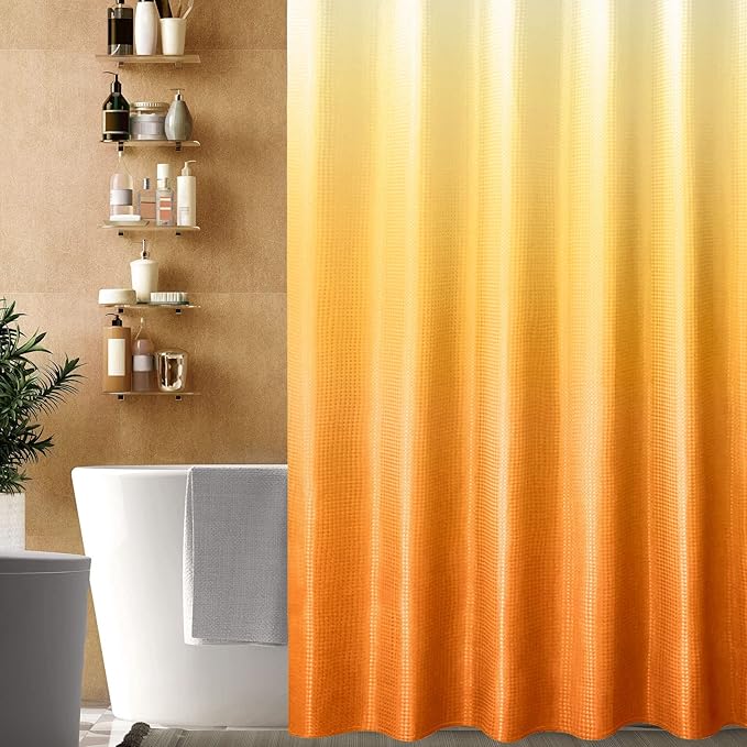 Gibelle Orange Shower Curtain, Ombre Waffle Weave Fabric Shower Curtain for Bathroom Set with Hooks, Water Repellent and Machine Washable, 72 x 72