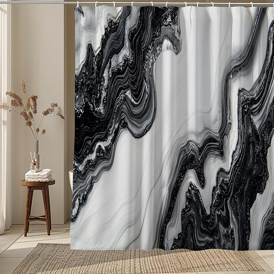 Black White Marble Shower Curtain Abstract Morden,Natural Texture Neutral Fabric Shower Curtains for Bathroom Decor 72x72 Inch