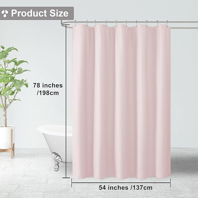 OVZME Long Stall Shower Curtain 54X78 inch, Embossed Textured Fabric Shower Curtain for Bathroom - Soft Cloth & Hotel Spa, Water Repellent, Machine Washable Bathroom Curtain, Pink