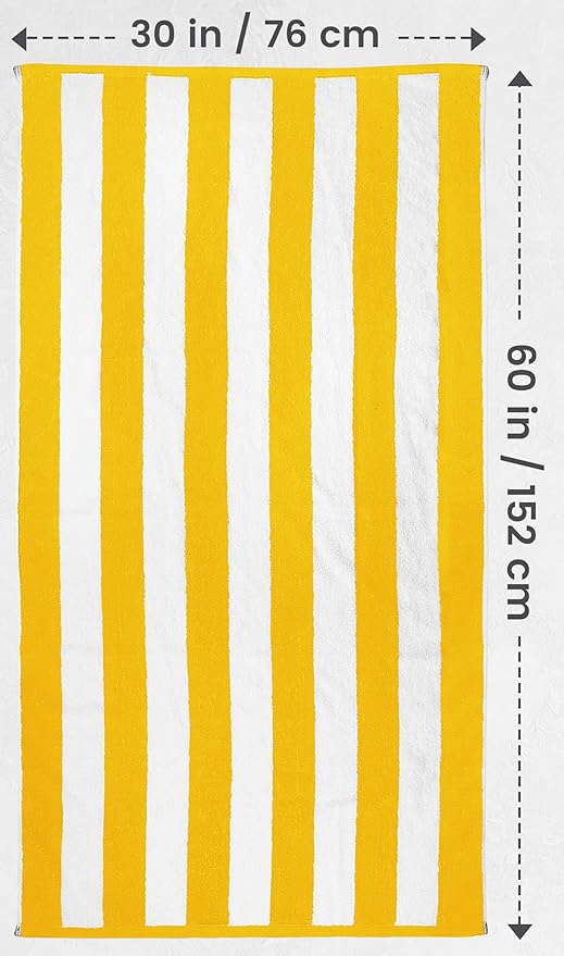 Utopia Towels 4 Pack Cabana Stripe Beach Towel, 30 by 60 Inches, Oversized 100% Ring Spun Cotton Pool Towels, Highly Absorbent Quick Dry Bath Towels for Beach, and Swim, Yellow