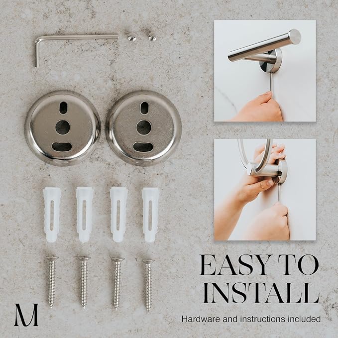 Marmolux ACC Bathroom Hardware Set - 4 Pieces Wall Mount Accessories - Towel Hooks, Hand Towel Holder, Towel Ring, Toilet Paper Holder - Made of SUS 304 Stainless Steel with Brushed Finish