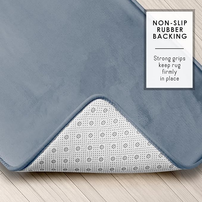 Clara Clark 2 Piece Bathroom Rug Set - Memory Foam, Bath Mat Set, Plush, Cozy, Ultra Soft, Non Slip, Machine Washable, Quick Dry - 24” x 17”+ 32” x 20” - Stone Blue