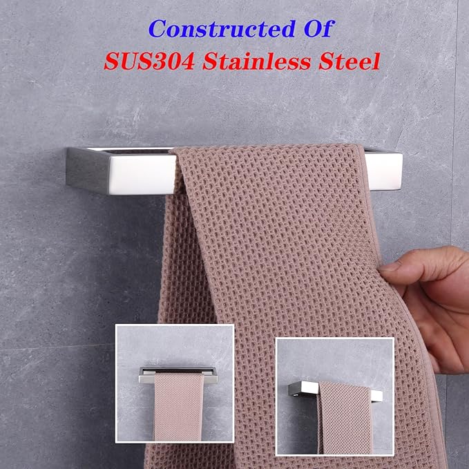 GERZWY 2-Piece Bathroom Accessory Set SUS 304 Stainless Steel Toilet Paper Holder Towel Ring Wall Mount, Polished Finish HG1708-2JG