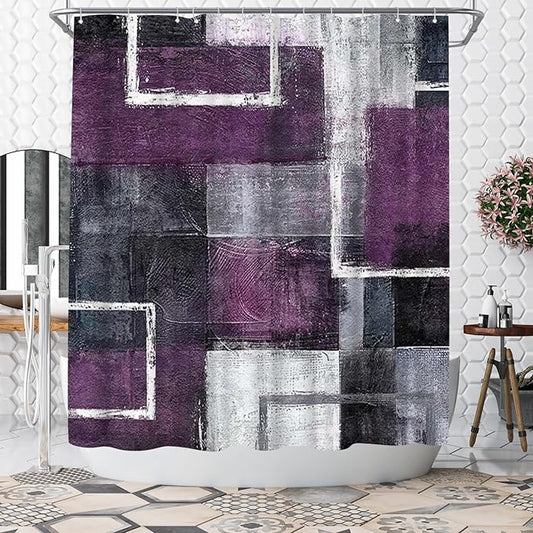 WELMECO Abstract Purple Shower Curtain Geometric Shower Curtain Bathroom Decor Polyester Fabric 72x72inch (Purple)
