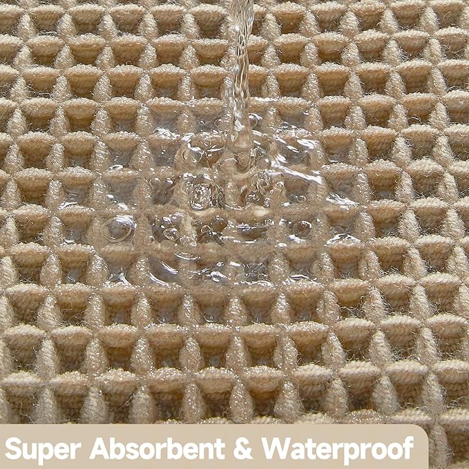 Waffle Bath Mat, Boho Bathroom Rugs Non Slip Washable Super Absorbent Quick Dry Farmhouse Bathroom Decor, 30"x20" Khaki