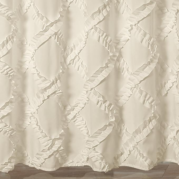 Lush Decor, Ivory/Pale Yellow Ruffle Diamond Shower Curtain | Textured Shabby Chic Farmhouse Style Design, x 72, 72" x 72"