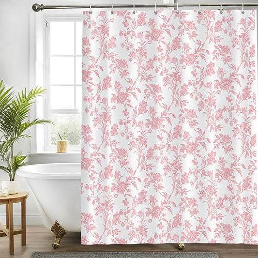 Seorsok Pink Shower Curtain,Sage Cotton Floral Cottagecore,Elegant Floral Fabric Shower Curtain Machine Washable Waterproof Bathroom Decor 72'Wx72'L inches