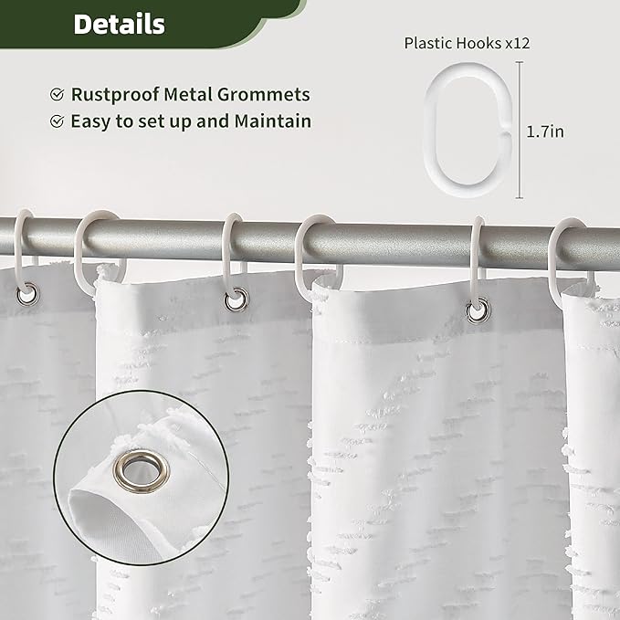 78 Inch Shower Curtain White Shower Curtain Fabric 72x78 Shower Curtains Cloth Textured Tufted Chevron Elegant Shower Curtains Waterproof for Bathroom