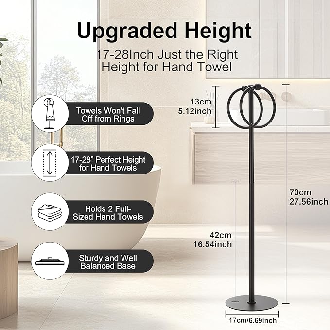 Adjustable Black Towel Rack,Freestanding Bathroom Towel Holder