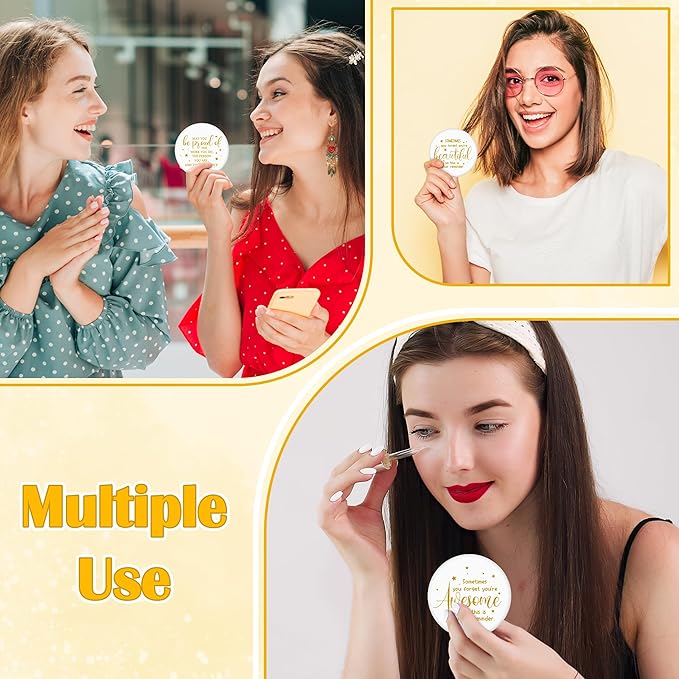 Y1tvei Inspirational Compact Mirror Bulk - 36Pcs White Gold Mini Portable Round Pocket Purse Makeup Mirrors, Sometimes You Forget You're Awesome Gift for Women Lover Coworker Friends Party Favors