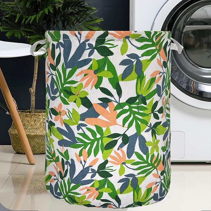 Merdes 19.7?€??€? Waterproof Foldable Laundry Hamper, Dirty Clothes Laundry Basket, Linen Bin Storage Organizer for Toy Collection (Plant Green)